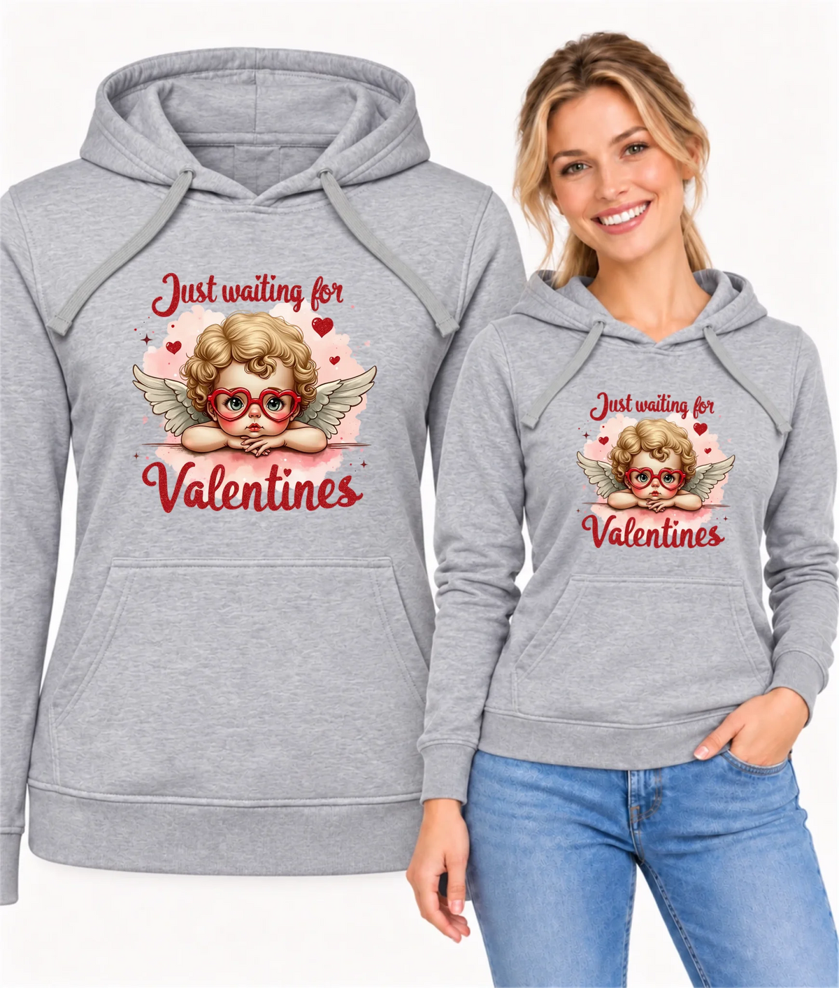 Bluza damska z kapturem na Walentynki - Just waiting for Valentines W24