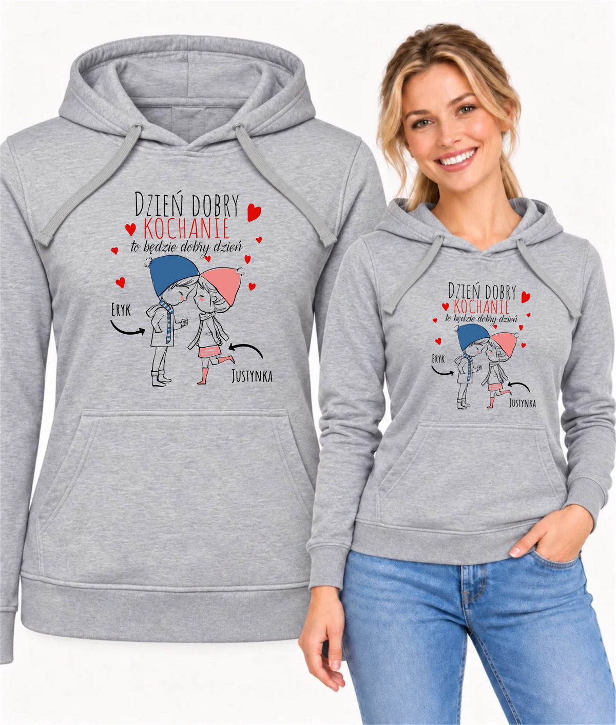 Bluza damska z kapturem dla par - Dzień dobry Kochanie - personalizowana W10