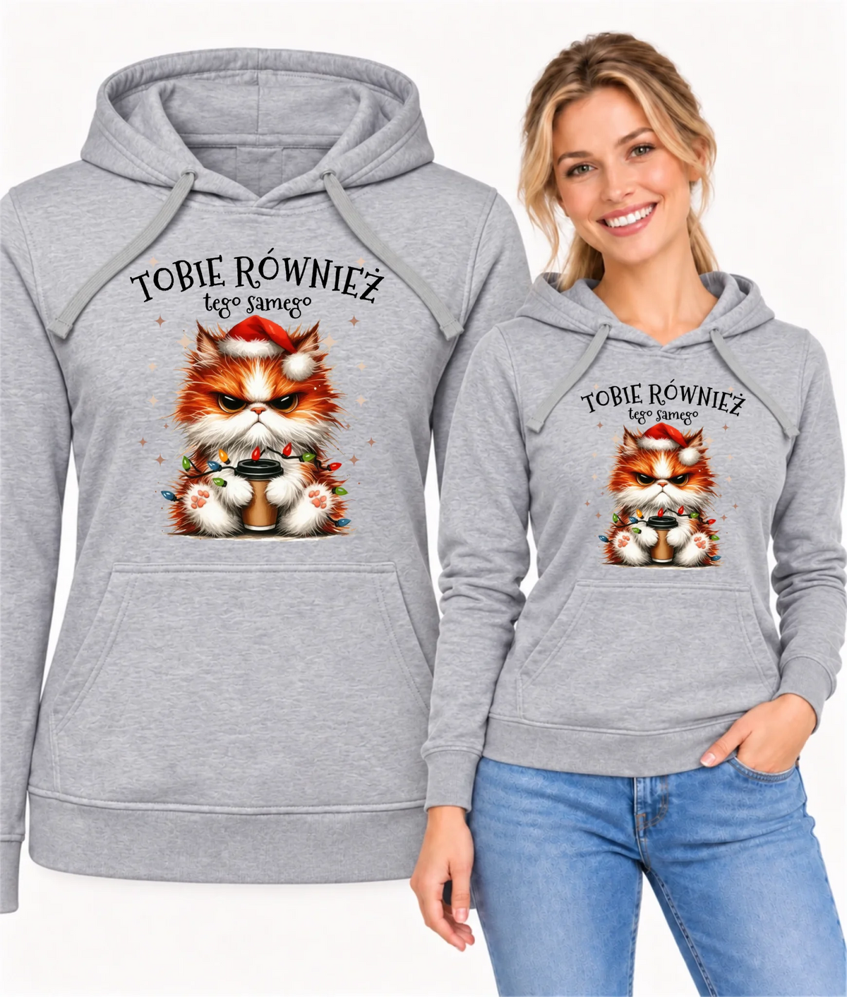 Bluza damska z kapturem świąteczna - Grumpy Cat Tobie również tego samego BN32