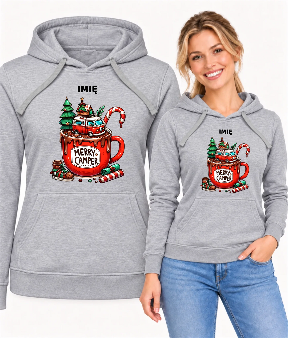 Bluza damska z kapturem świąteczna - Kamper Merry Camper - personalizowana BN43