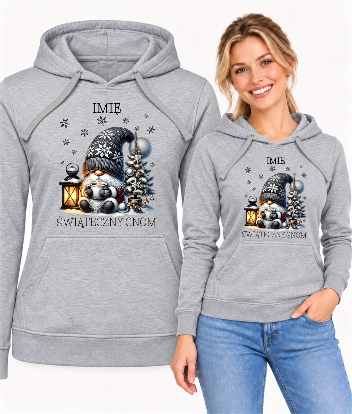 Bluza damska z kapturem świąteczna - Gnom z czekoladą - personalizowana BN41