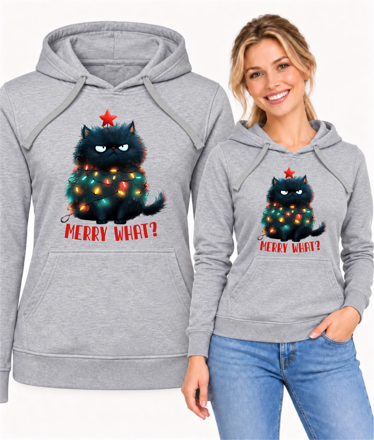 Bluza damska z kapturem świąteczna - Grumpy Cat Merry what? BN37