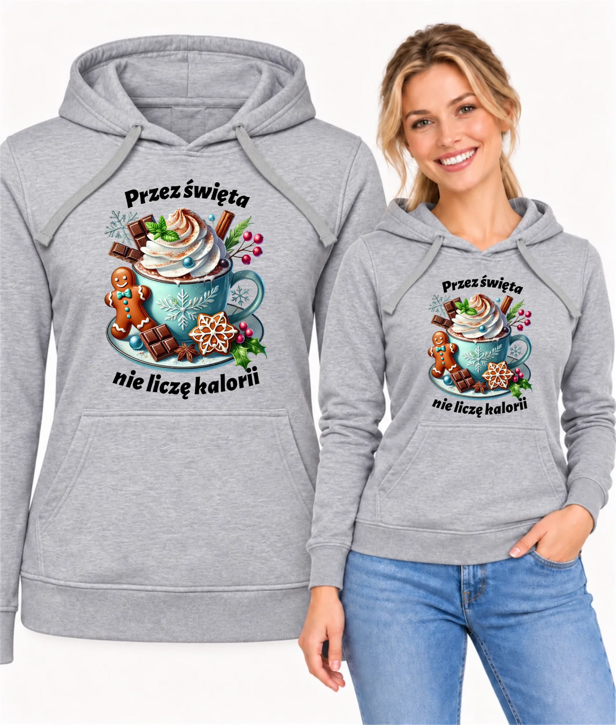 Bluza damska z kapturem świąteczna - Przez święta nie liczę kalorii BN31