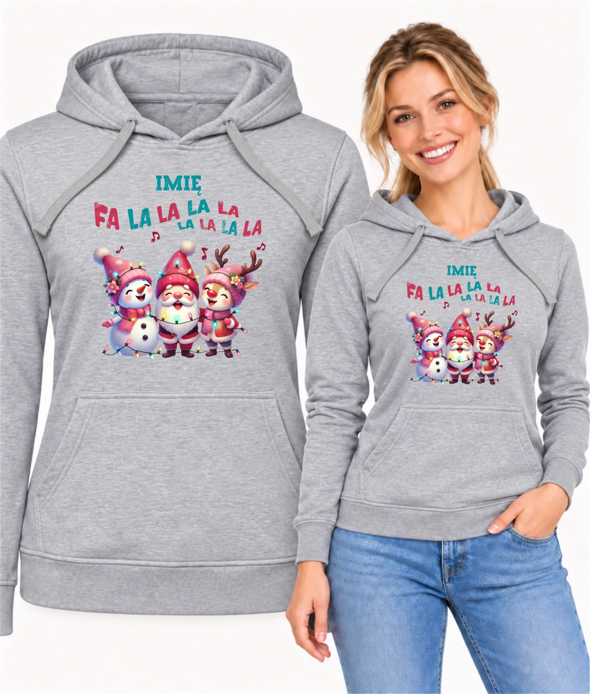 Bluza damska z kapturem świąteczna - Fa la la la - personalizowana BN51