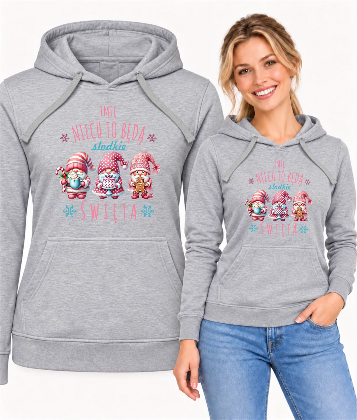 Bluza damska z kapturem świąteczna - Skrzaty Słodkie Święta - personalizowana BN57