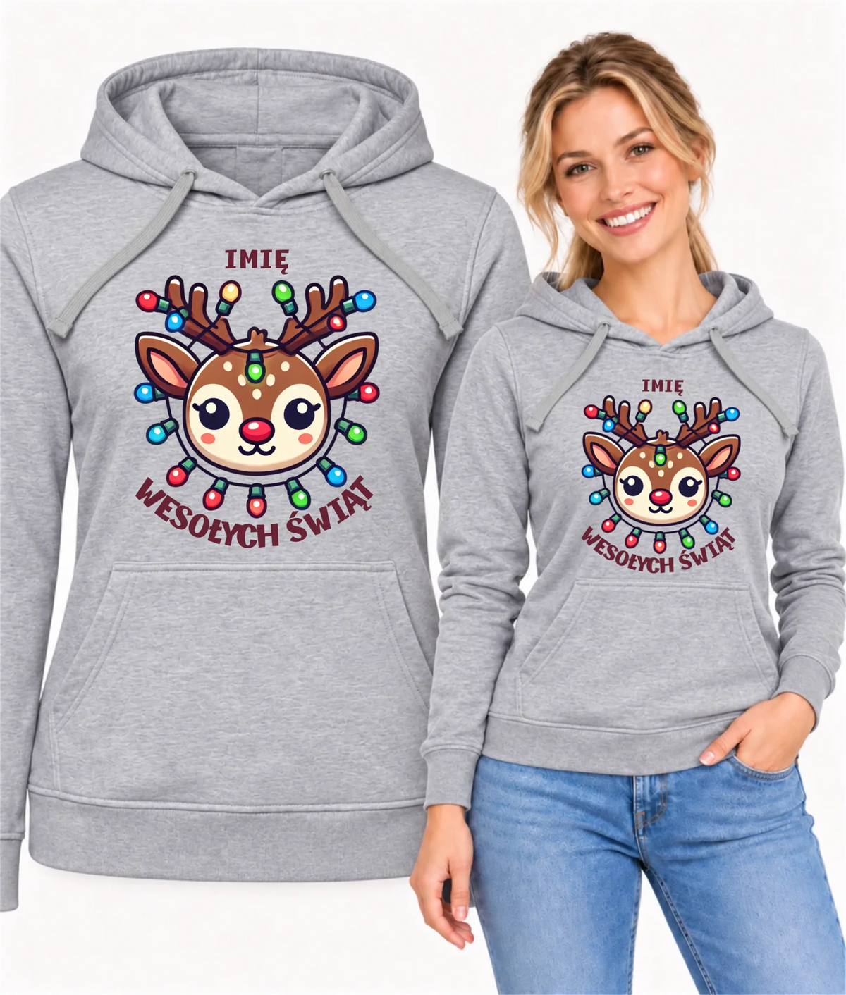 Bluza damska z kapturem świąteczna - Renifer Wesołych Świąt - personalizowana BN72