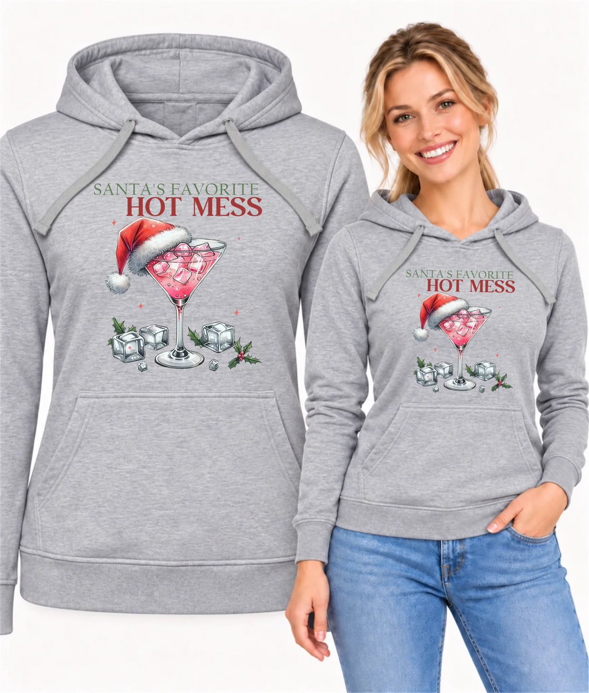 Bluza damska z kapturem świąteczna - Santa's favorite hot mess BN75