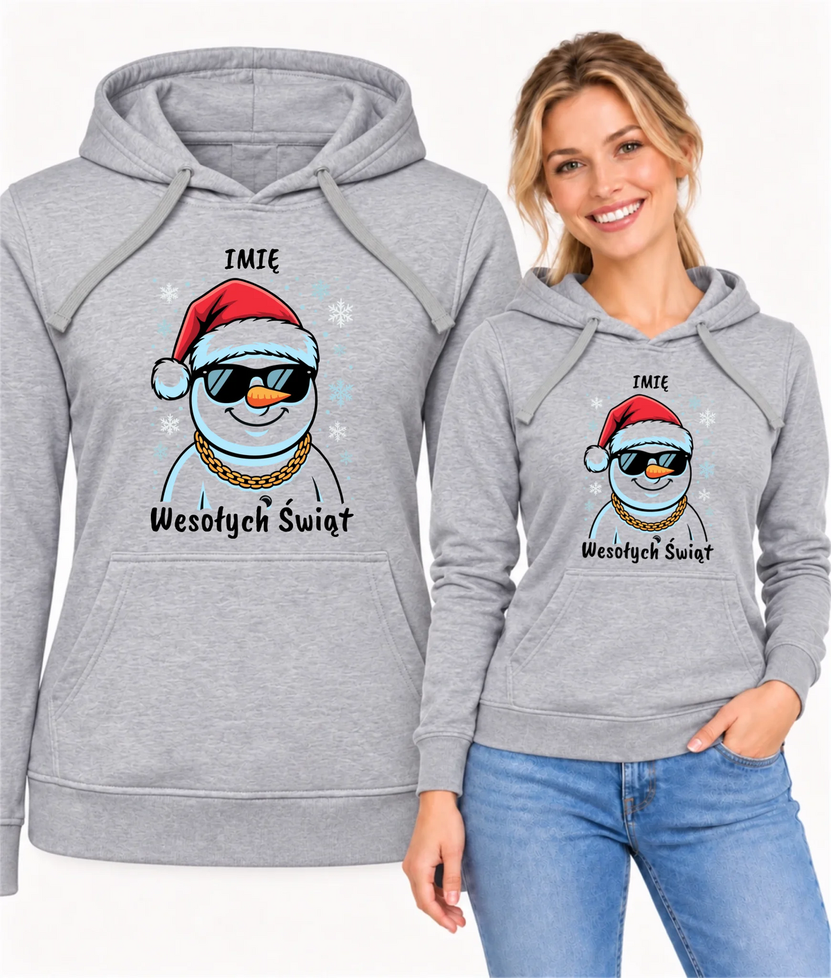 Bluza damska z kapturem świąteczna - Wesoły bałwan Wesołych Świąt - personalizowana BN82