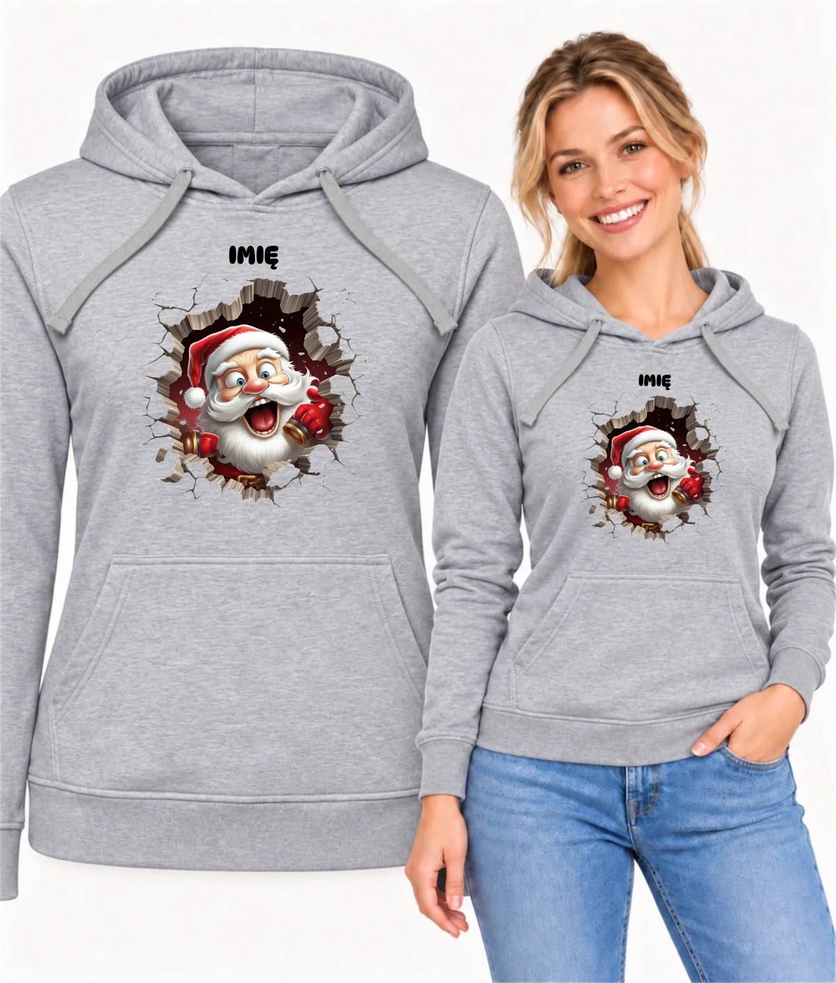 Bluza damska z kapturem świąteczna - Mikołaj 3D - personalizowana BN85