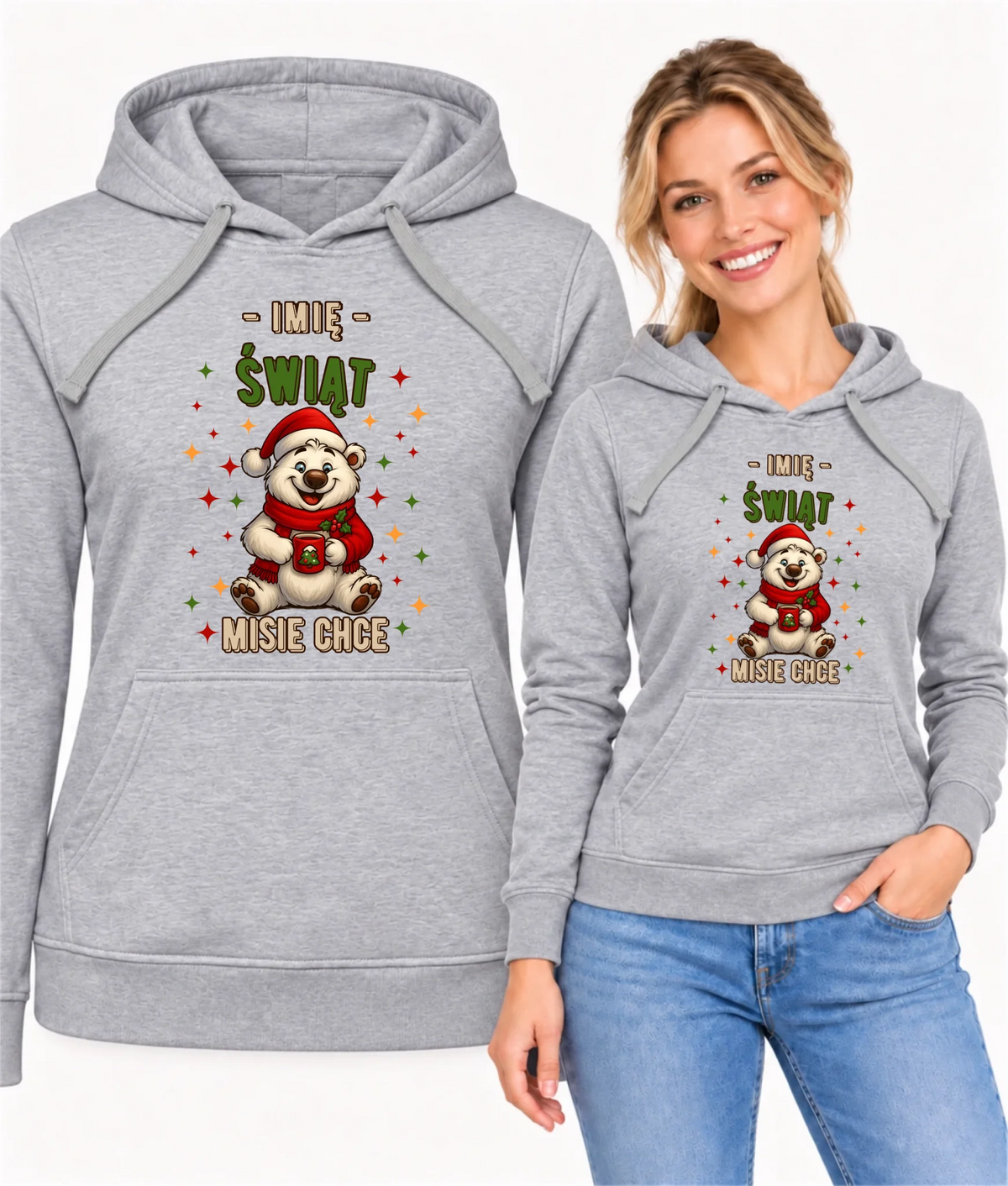 Bluza damska z kapturem świąteczna - Misiek Świąt misie chce - personalizowana BN86