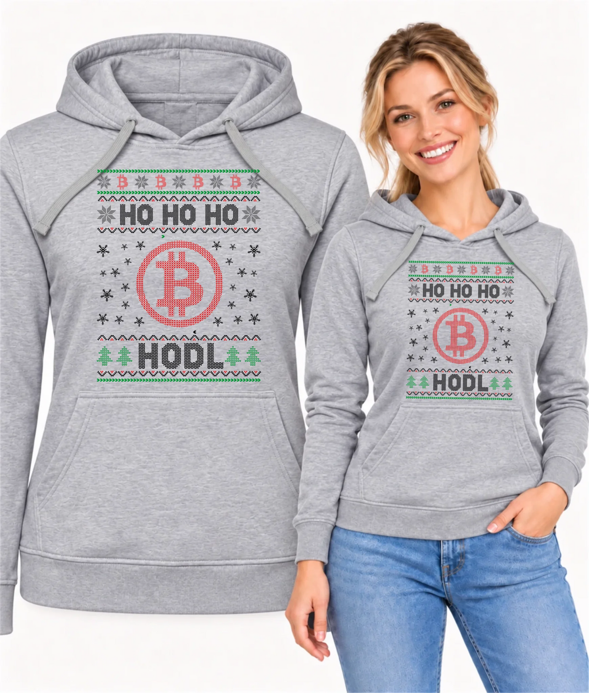 Bluza damska z kapturem świąteczna - Bitcoin - Ho Ho hodl BN103