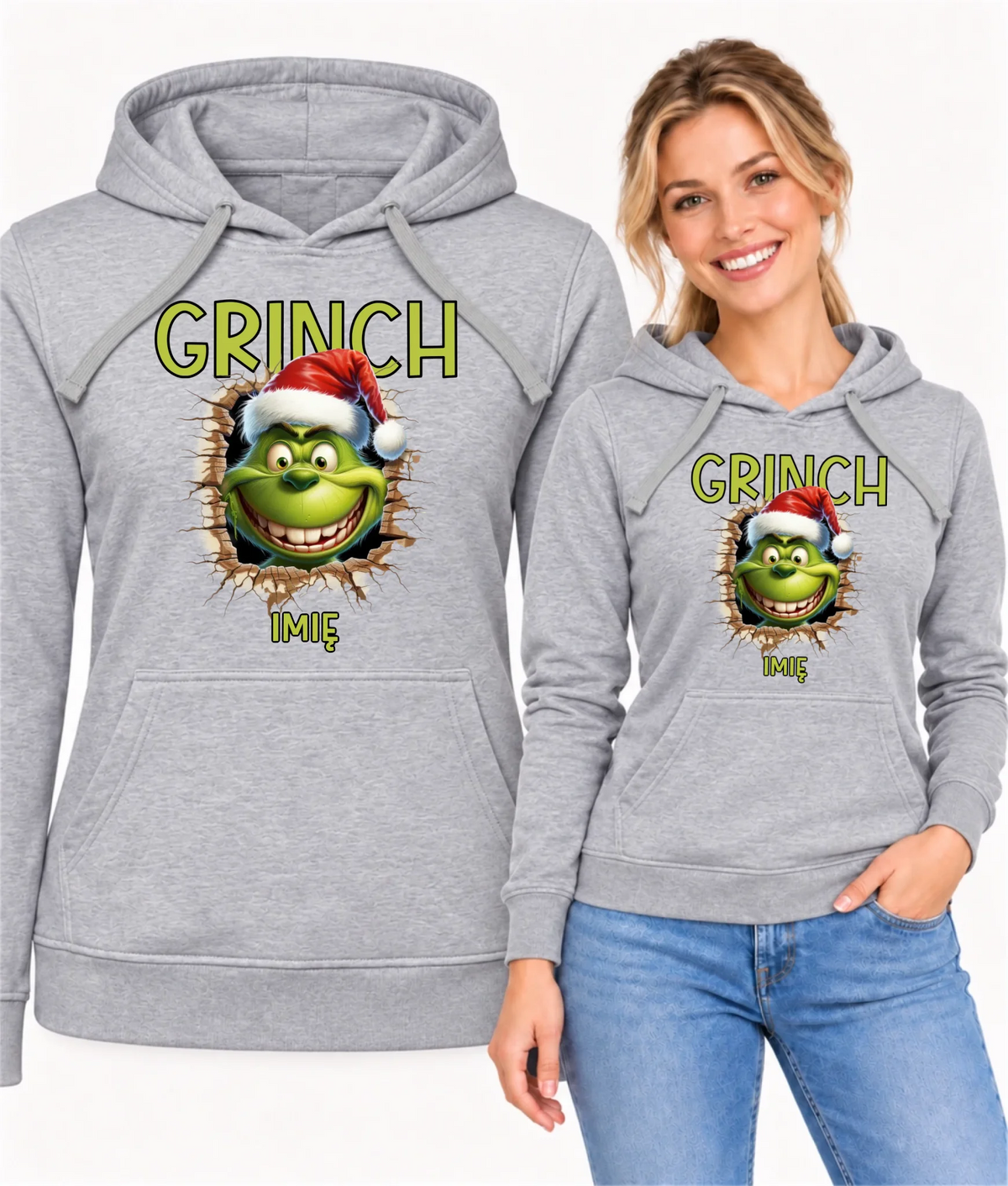 Bluza damska z kapturem świąteczna - Grinch - personalizowana BN112
