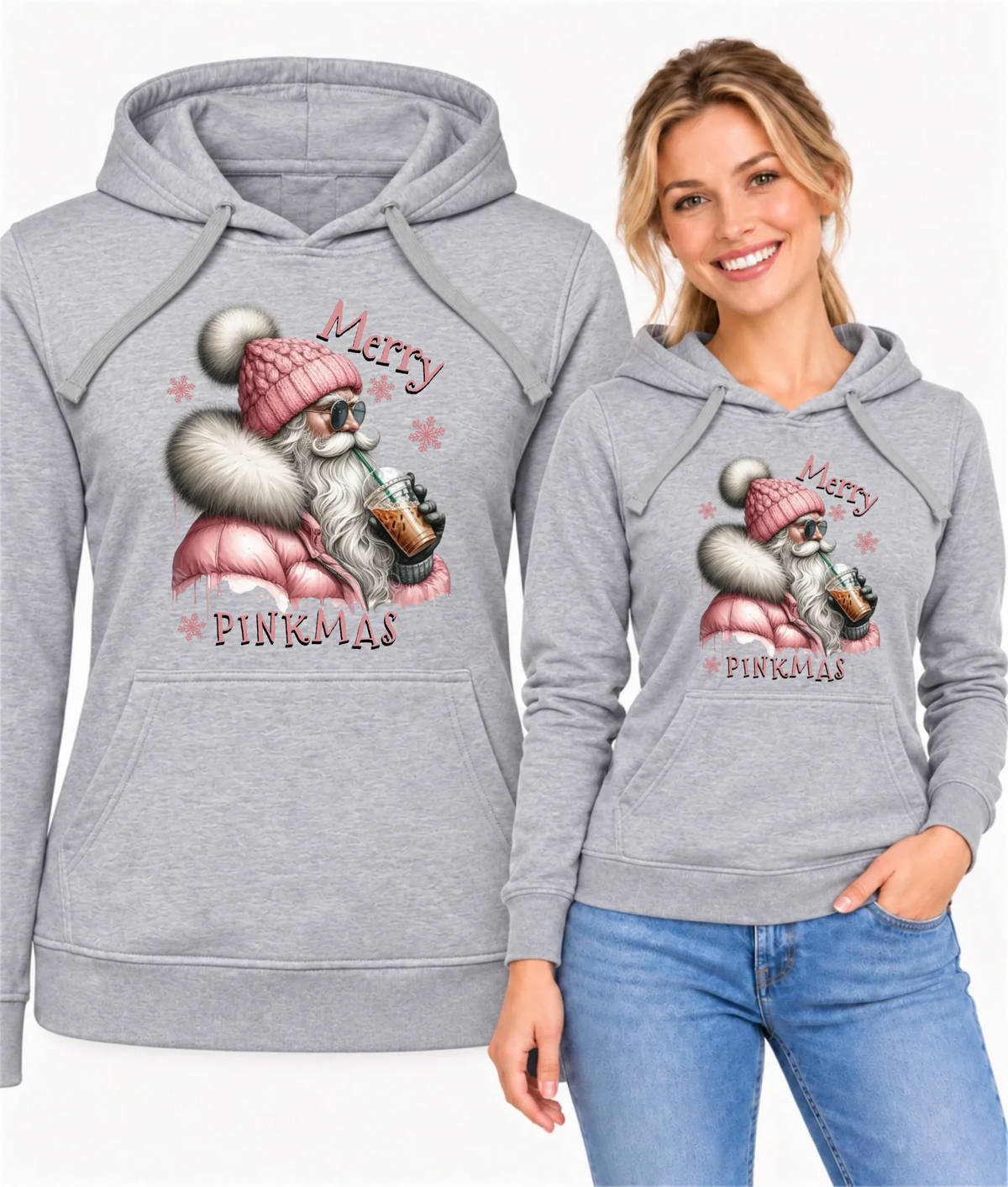 Bluza damska z kapturem świąteczna - Różowe Święta - Merry pinkmas BN117