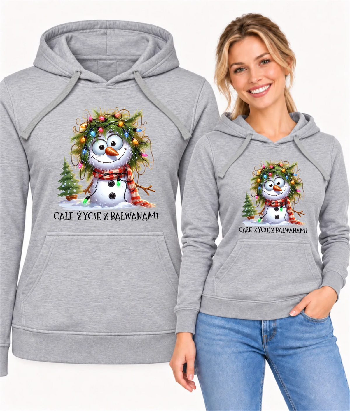Bluza damska z kapturem świąteczna - Całe życie z bałwanami BN125
