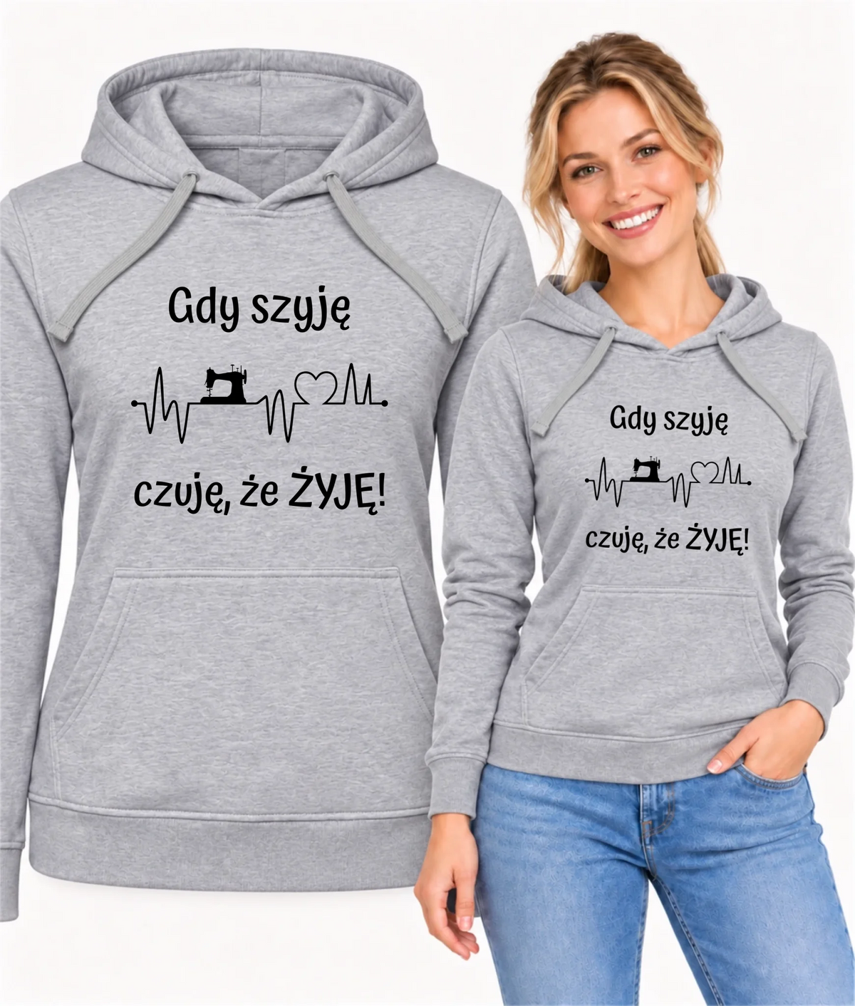 Bluza damska z kapturem szyciowa dla krawcowej - Gdy szyję czuję, że żyję HS12
