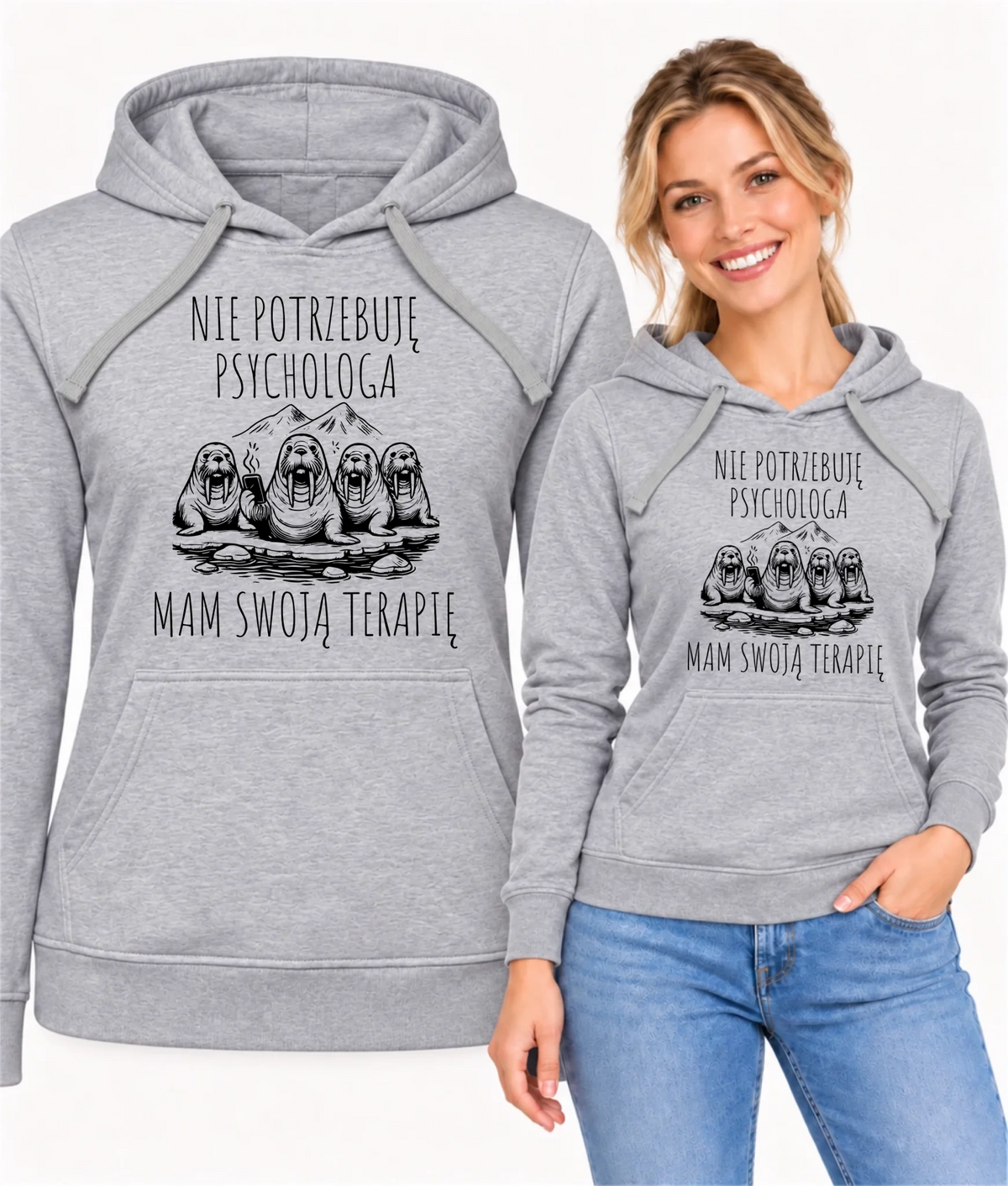 Bluza damska z kapturem - prezent dla morsa - Nie potrzebuję psychologa HM14