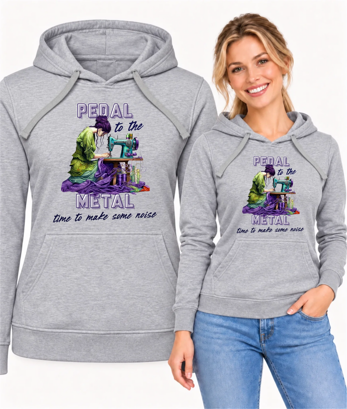 Bluza damska z kapturem szyciowa - prezent dla krawcowej - PEDAL METAL HS01