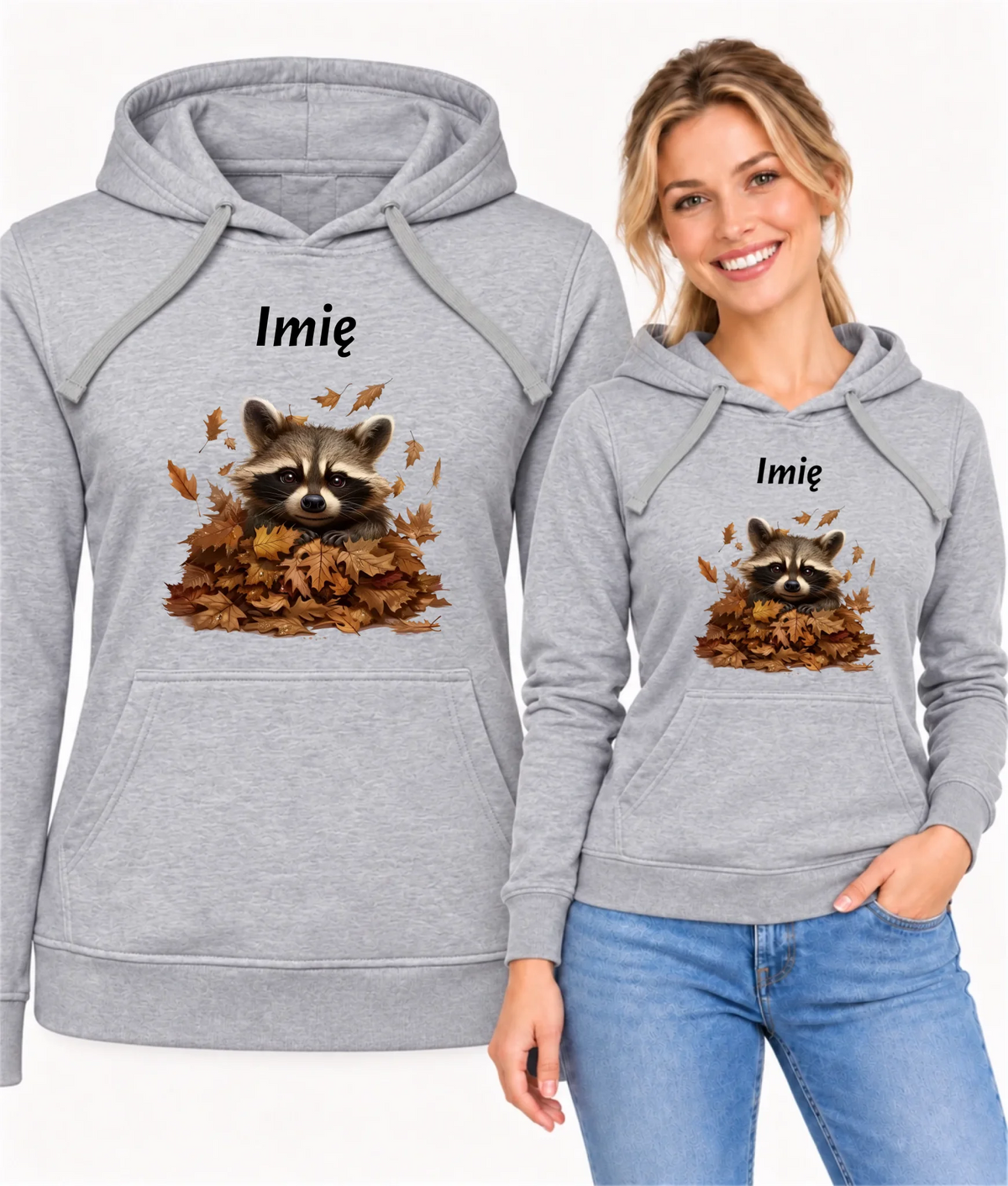 Bluza damska z kapturem jesienna - Szop w liściach - personalizowana JS24