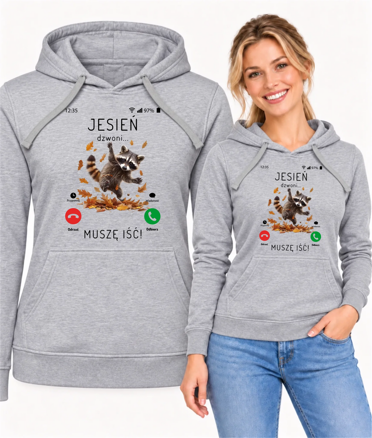 Bluza damska z kapturem jesienna - Jesień dzwoni muszę iść JS18