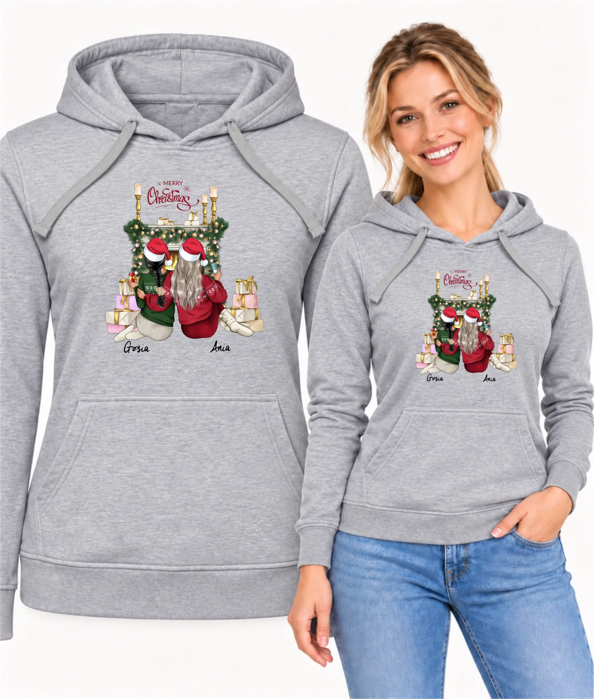 Bluza damska z kapturem świąteczna - prezent dla przyjaciółki - personalizowane postacie 2-4 osoby PR04