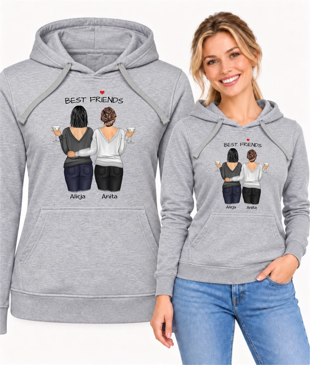 Bluza damska z kapturem - prezent dla przyjaciółki - Best Friends - personalizowane postacie 2-4 osoby PR03