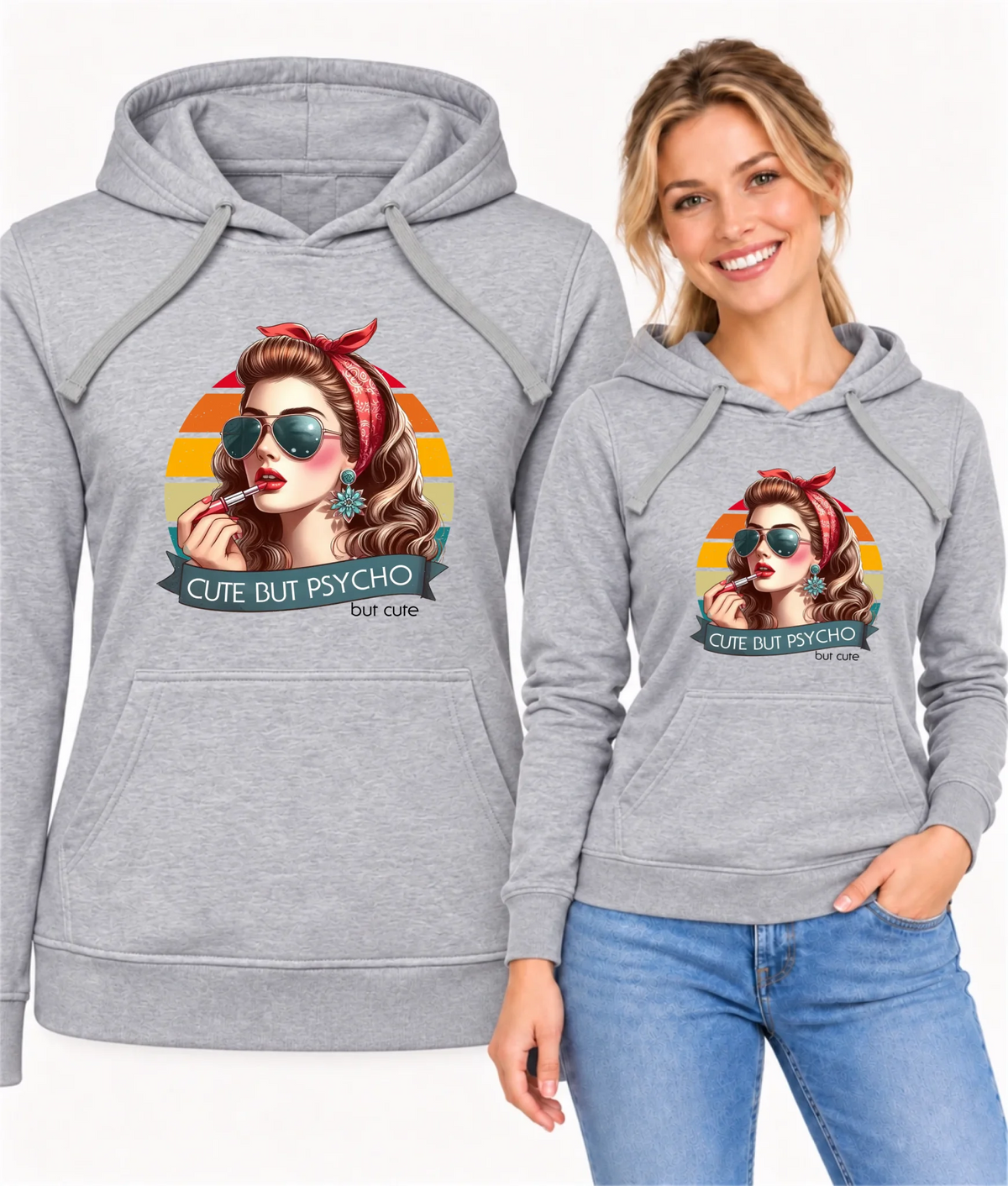 Bluza damska z kapturem – Cute but psycho - w stylu retro DZ09