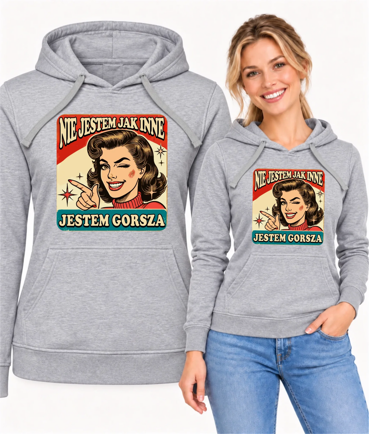 Bluza damska z kapturem - Nie jestem jak inne, jestem gorsza - w stylu retro DZ07