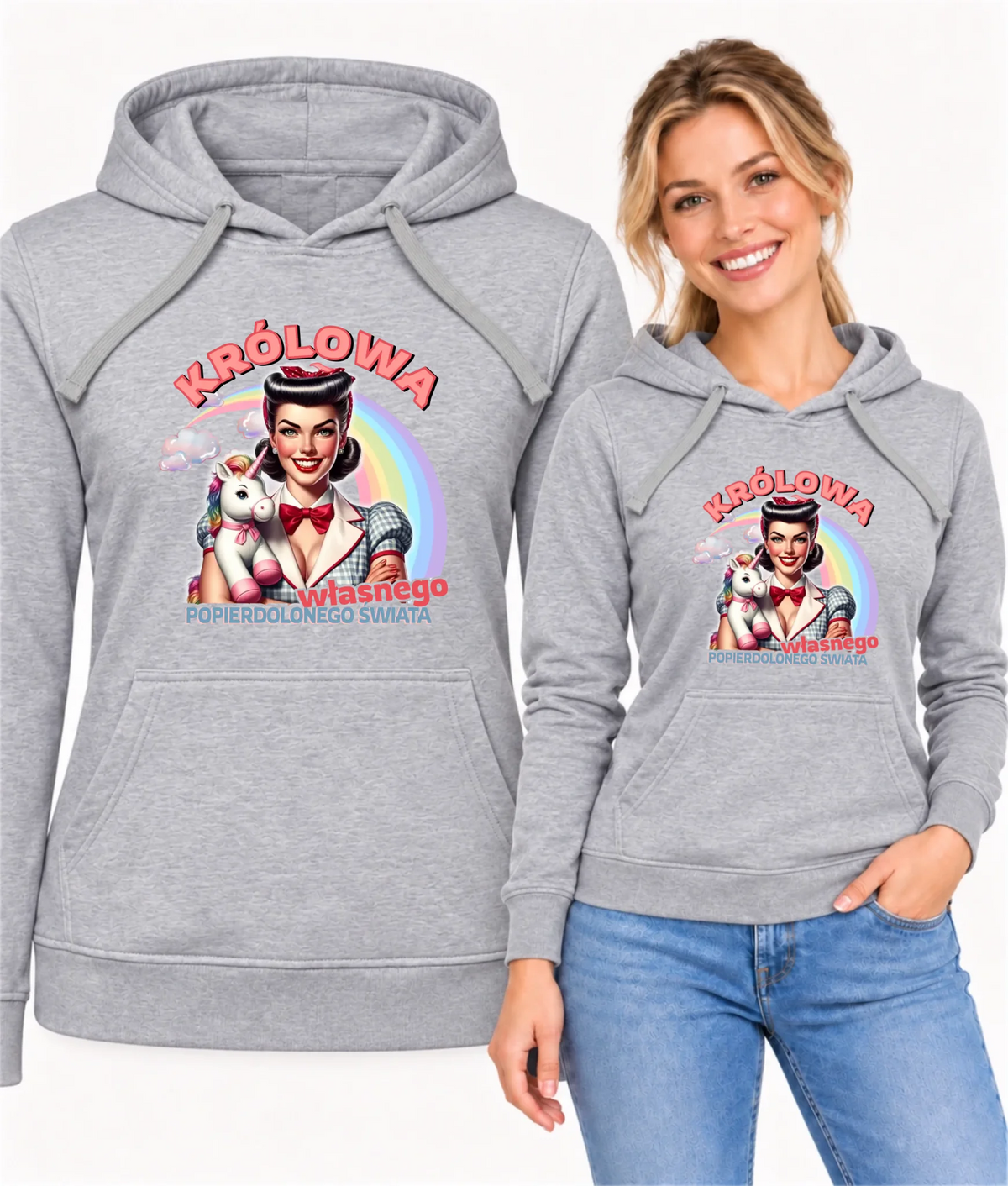 Bluza damska z kapturem retro – Królowa własnego popierd*onego świata - bez cenzury DZ08