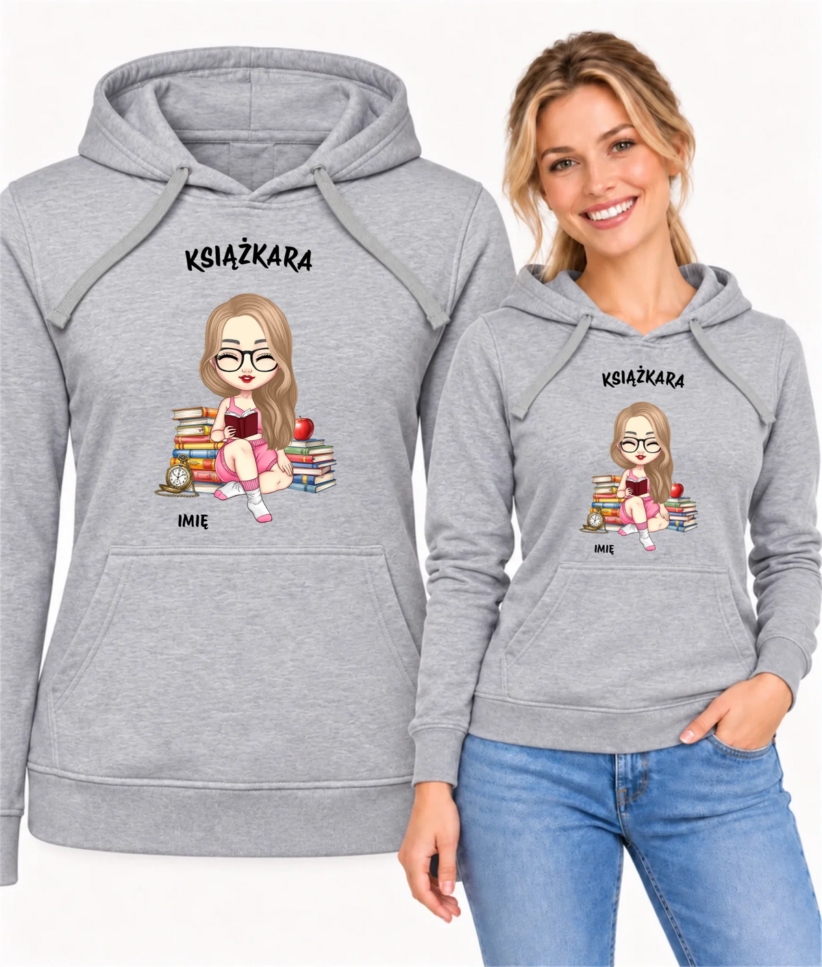 Bluza damska z kapturem - Książkara - Prezent dla miłośniczki czytania książek - personalizowana DZ04