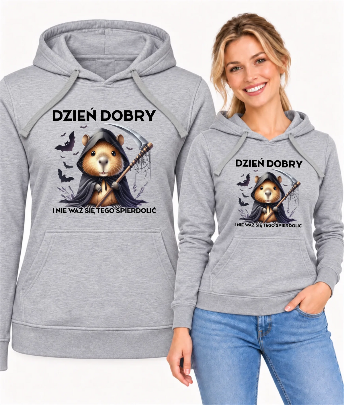 Bluza damska z kapturem na halloween - Kapibara Żniwiarz - Dzień dobry - bez cenzury HL20