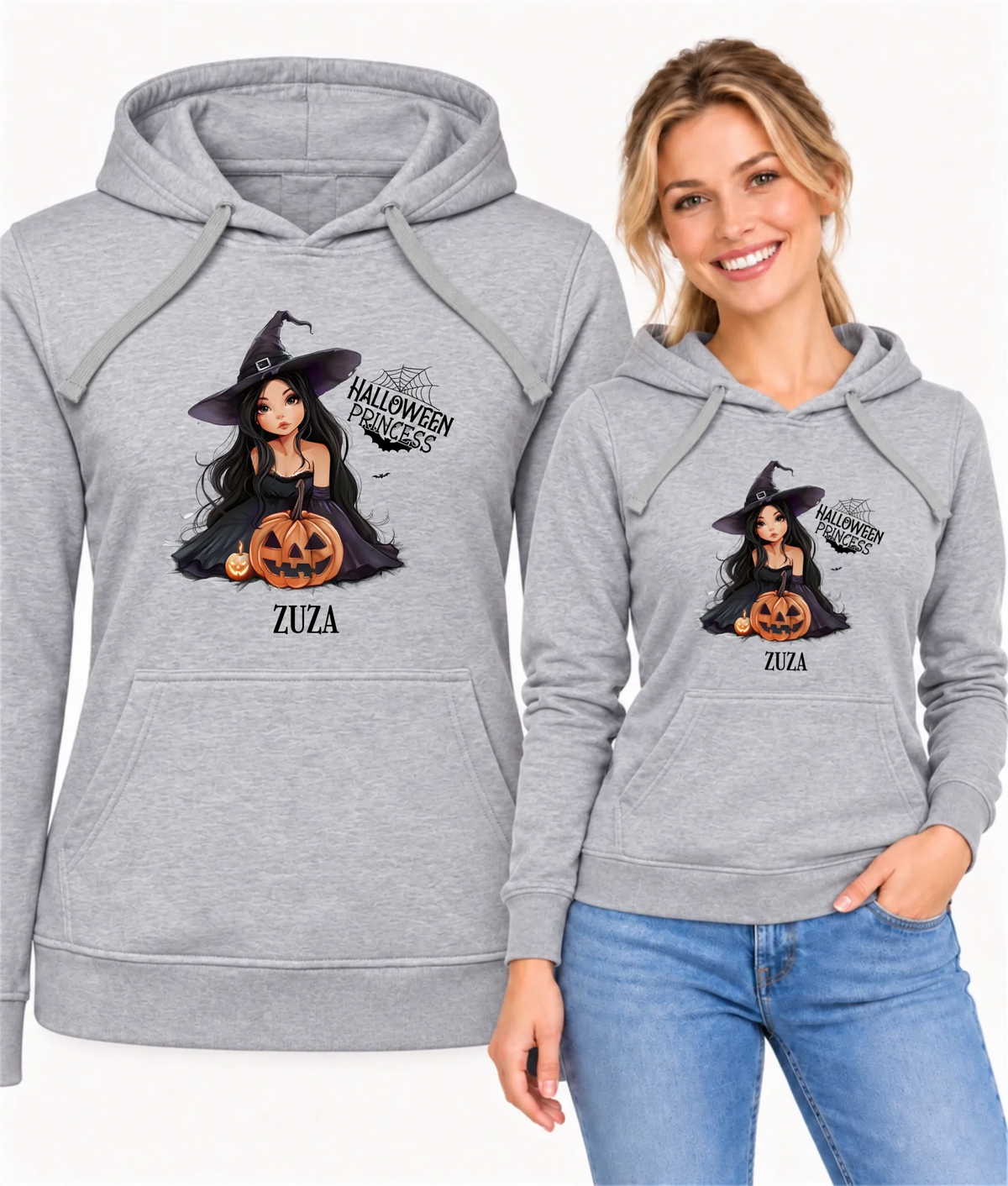 Bluza damska z kapturem halloweenowa - Czarownica z dynią - personalizowana HL10