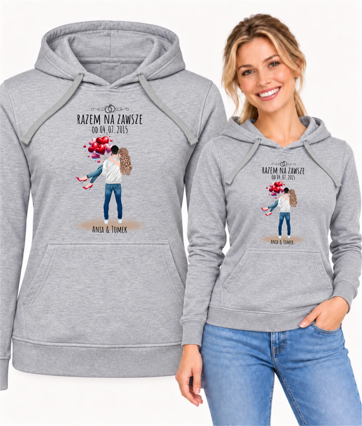 Bluza damska z kapturem dla par na rocznicę - Razem na zawsze - personalizowana W14