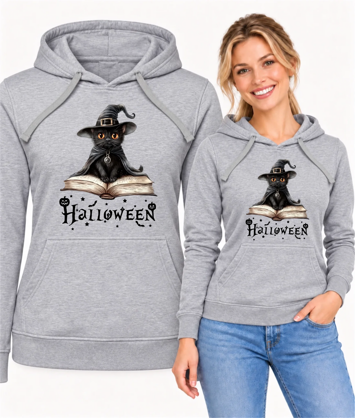 Bluza damska z kapturem na Halloween - Kot Czarodziej HL06