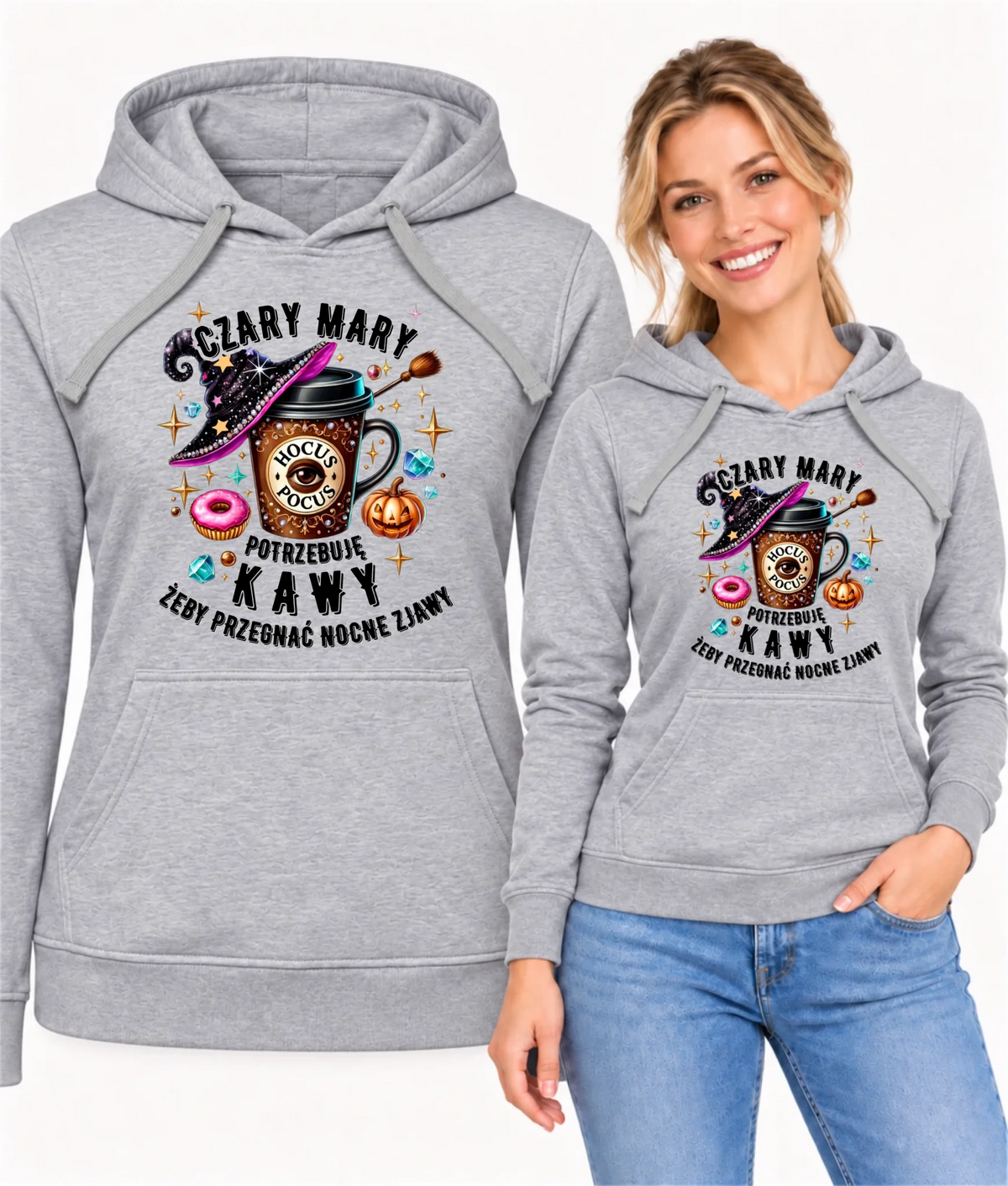 Bluza damska z kapturem na Halloween - Potrzebuję kawy HL03