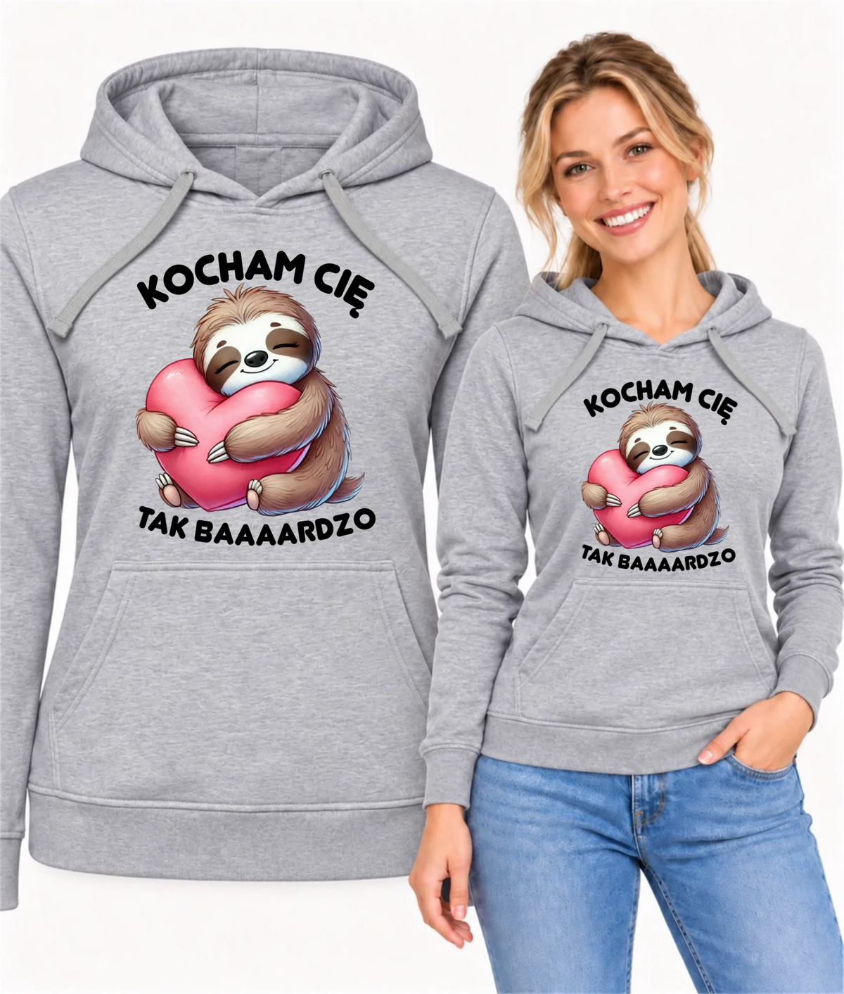 Bluza damska z kapturem - Leniwiec Kocham Cię tak baaaardzo W16