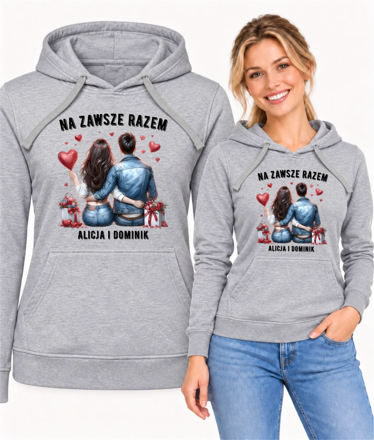 Bluza damska z kapturem dla par - Na zawsze razem - personalizowana W07