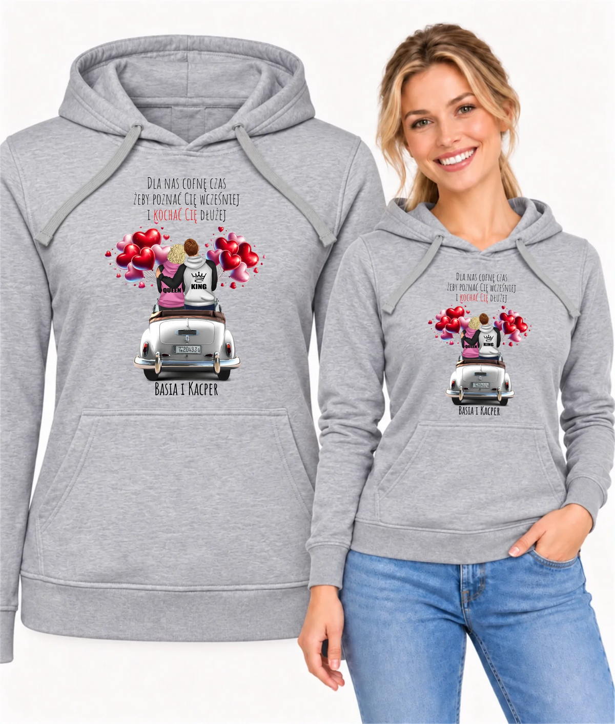 Bluza damska z kapturem dla par - Dla nas cofnę czas - personalizowana W08