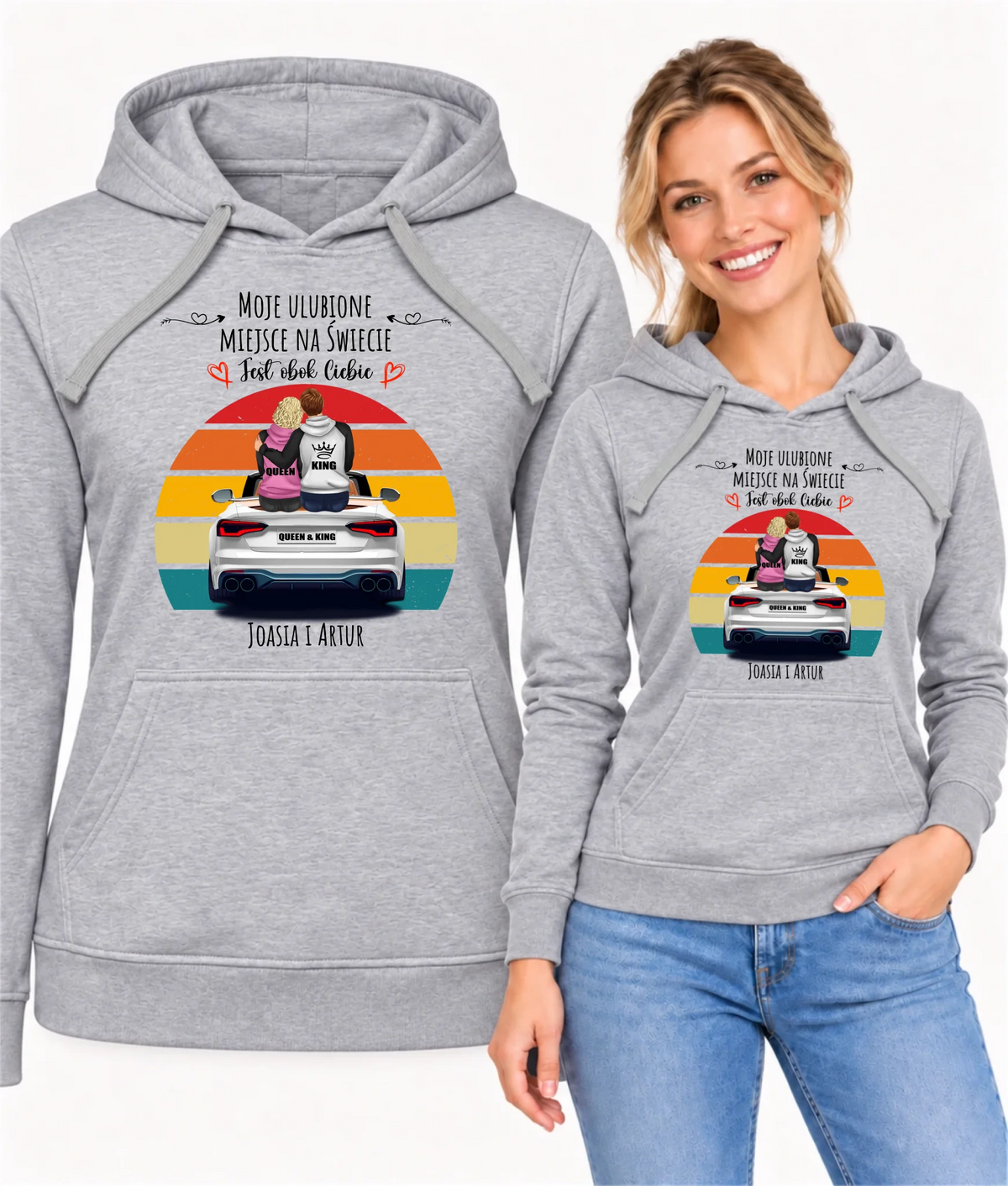 Bluza damska z kapturem dla par - Moje ulubione miejsce - personalizowana W06