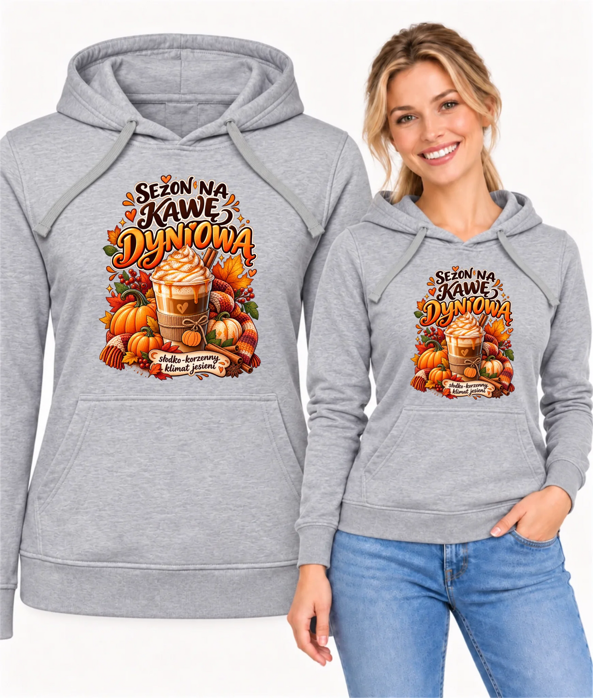 Bluza damska z kapturem jesienna - Sezon na kawę dyniową