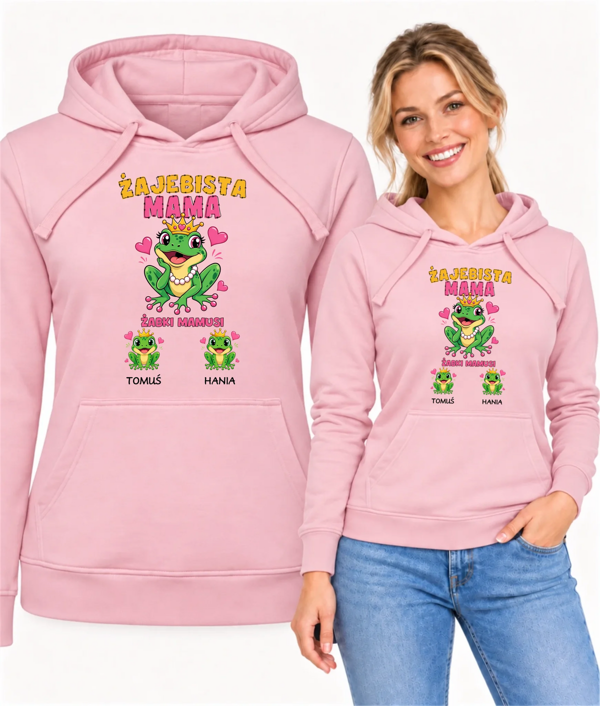 Bluza z kapturem dla mamy z imionami dzieci - Żabki Mamusi - personalizowana DM54