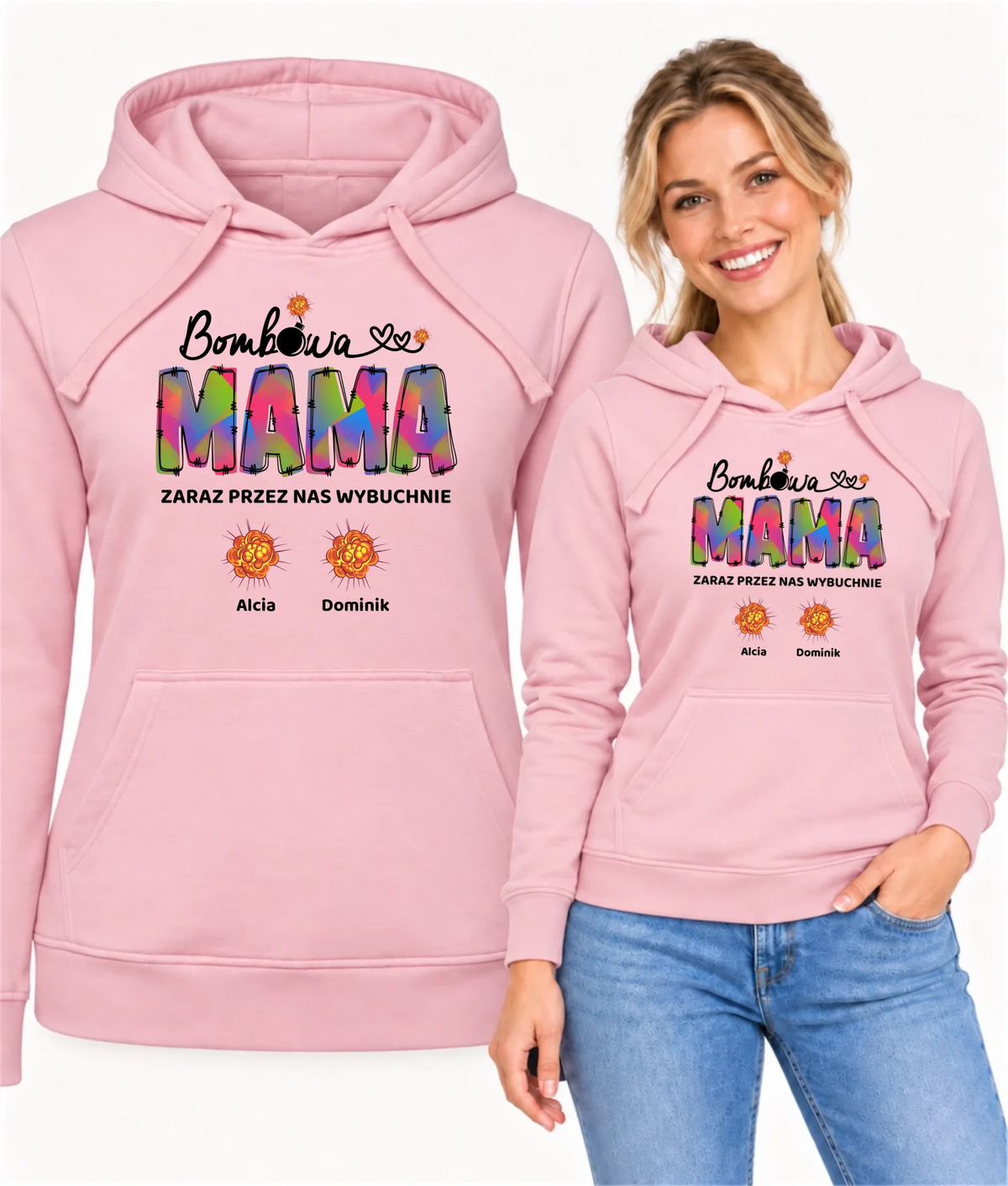 Bluza z kapturem dla mamy z imionami dzieci - Bombowa mama - personalizowana DM53