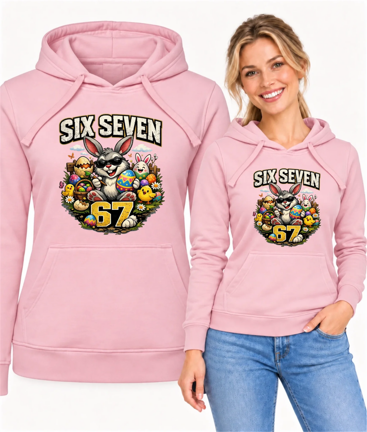 Bluza damska z kapturem wielkanocna - Zając Six Seven 67 WN10