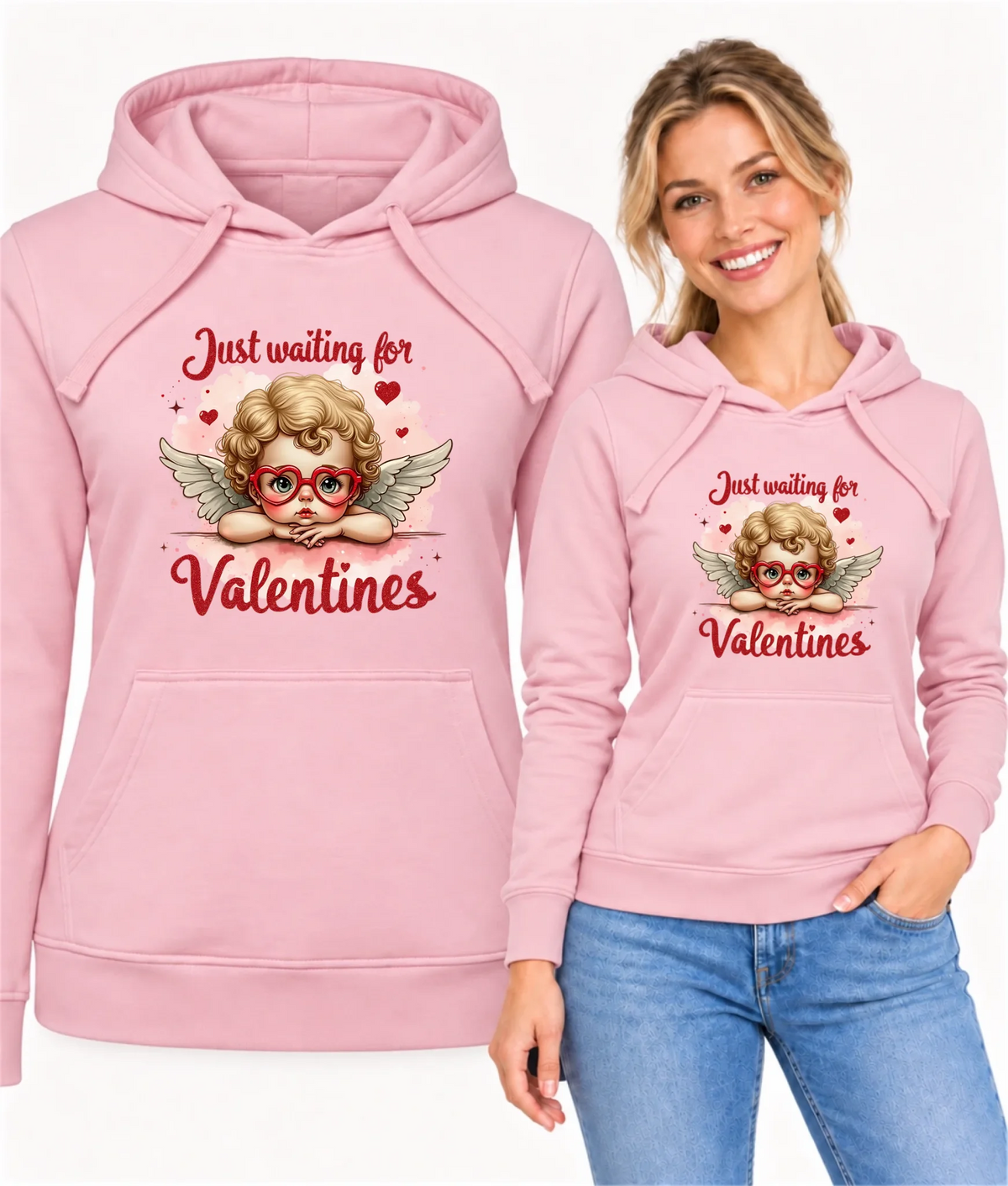 Bluza damska z kapturem na Walentynki - Just waiting for Valentines W24