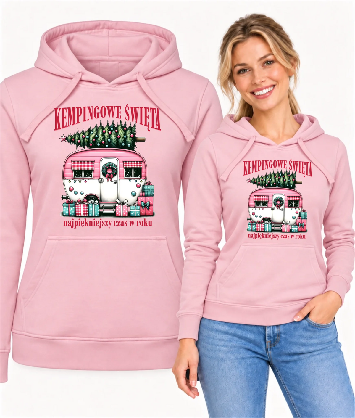Bluza damska z kapturem świąteczna - Kamper Kempingowe Święta BN40
