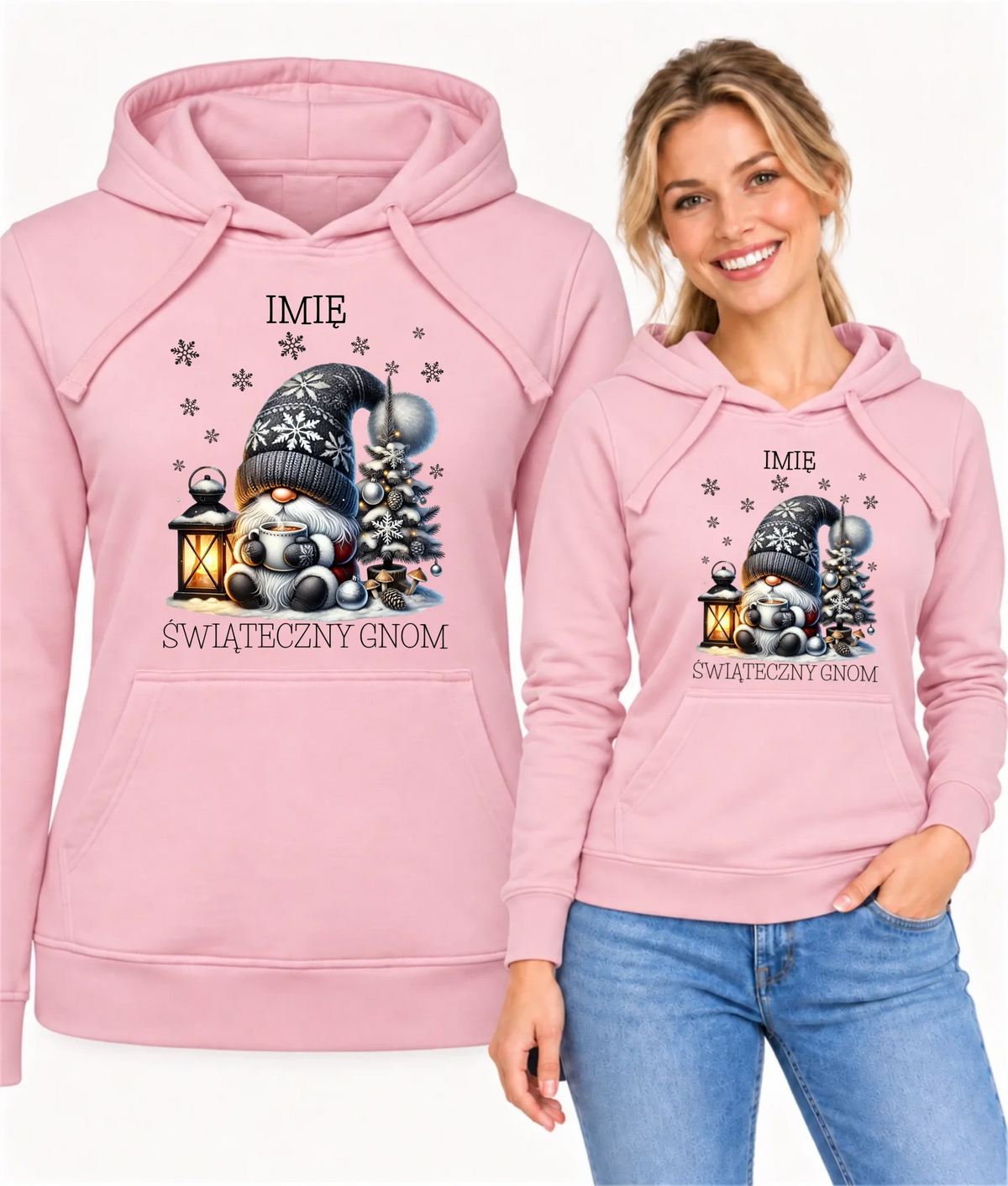 Bluza damska z kapturem świąteczna - Gnom z czekoladą - personalizowana BN41