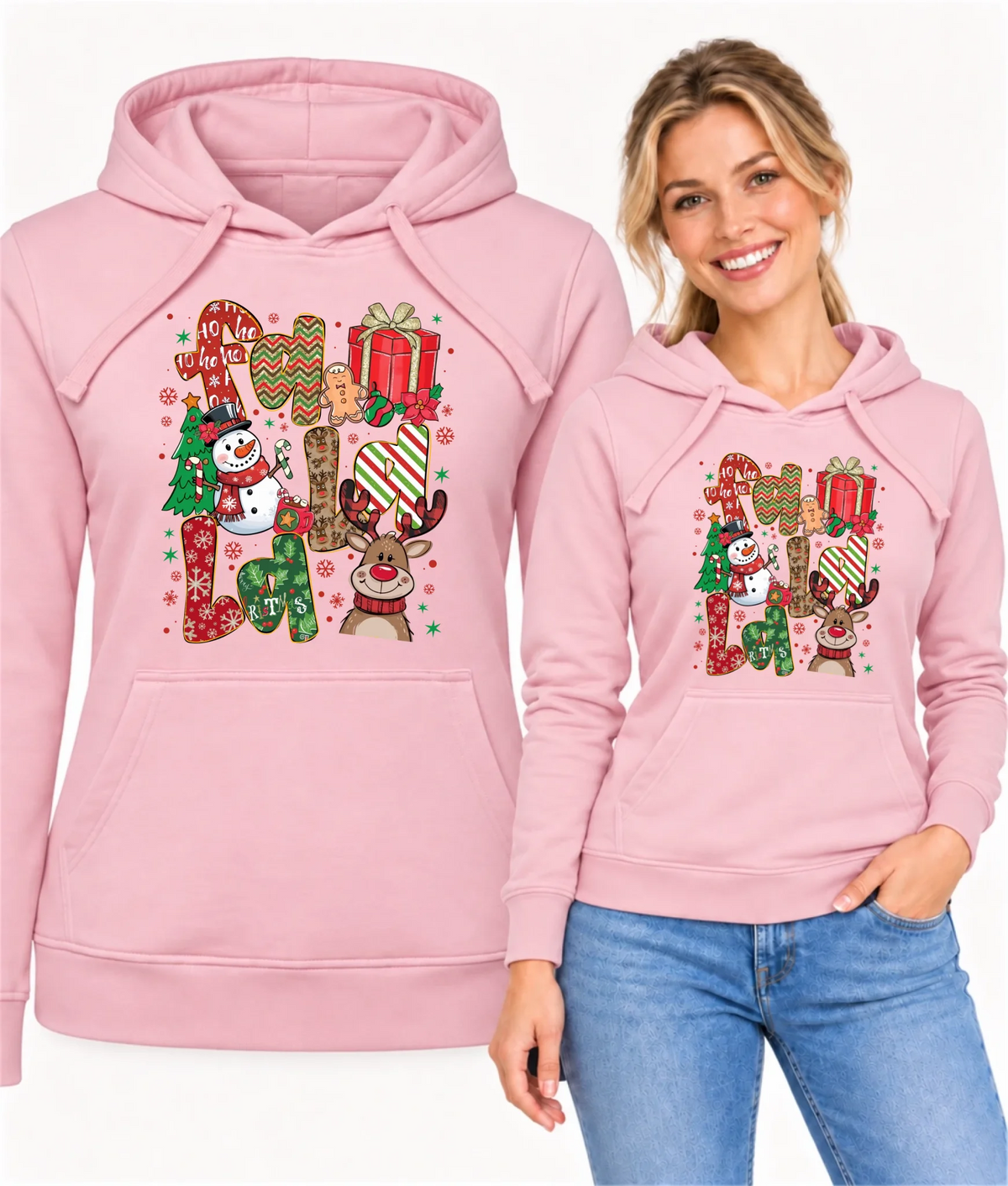 Bluza damska z kapturem świąteczna - Fa la la BN71