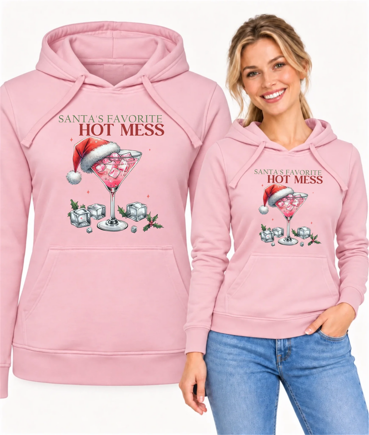Bluza damska z kapturem świąteczna - Santa's favorite hot mess BN75