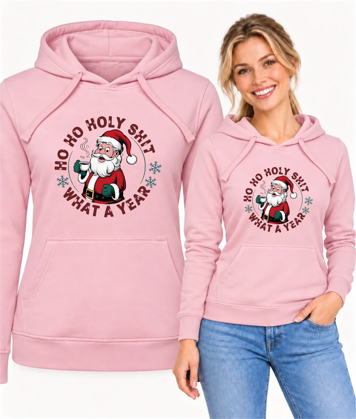 Bluza damska z kapturem świąteczna - Ho ho holy shit what a year BN74