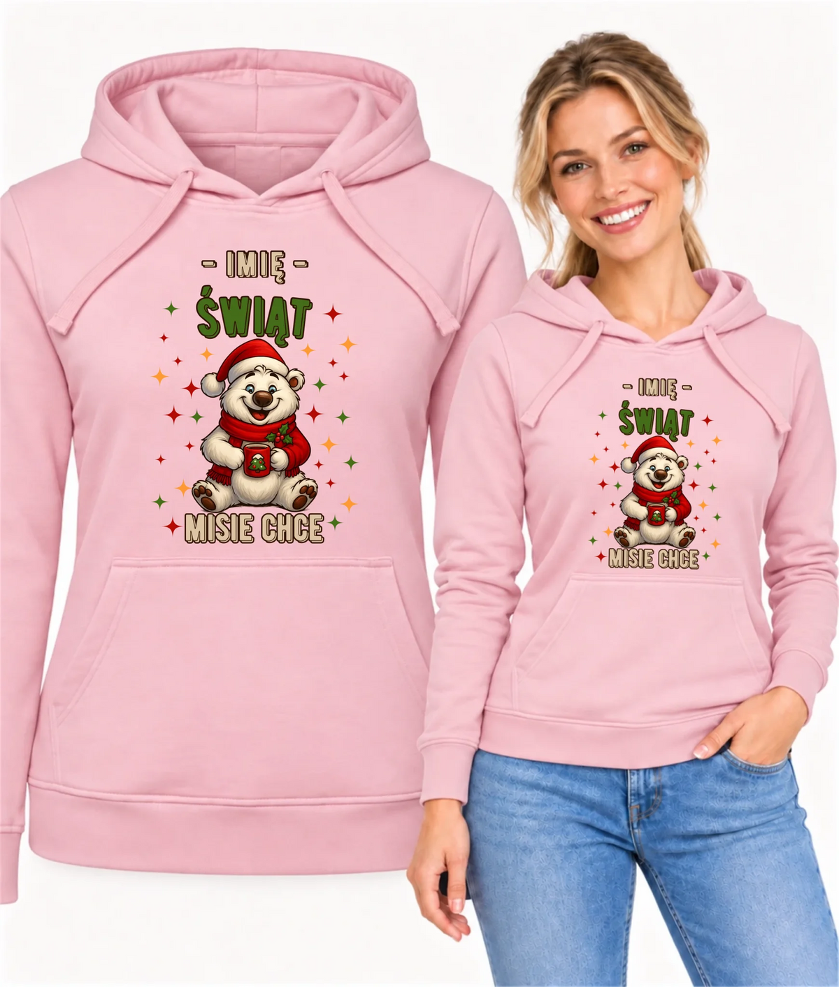 Bluza damska z kapturem świąteczna - Misiek Świąt misie chce - personalizowana BN86