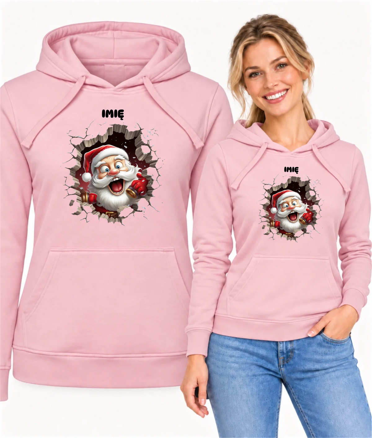 Bluza damska z kapturem świąteczna - Mikołaj 3D - personalizowana BN85